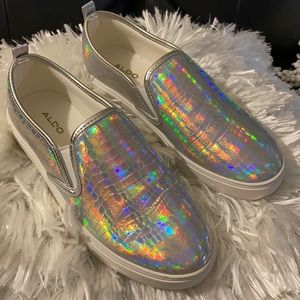 ALDO Leader silver and white  slip ons